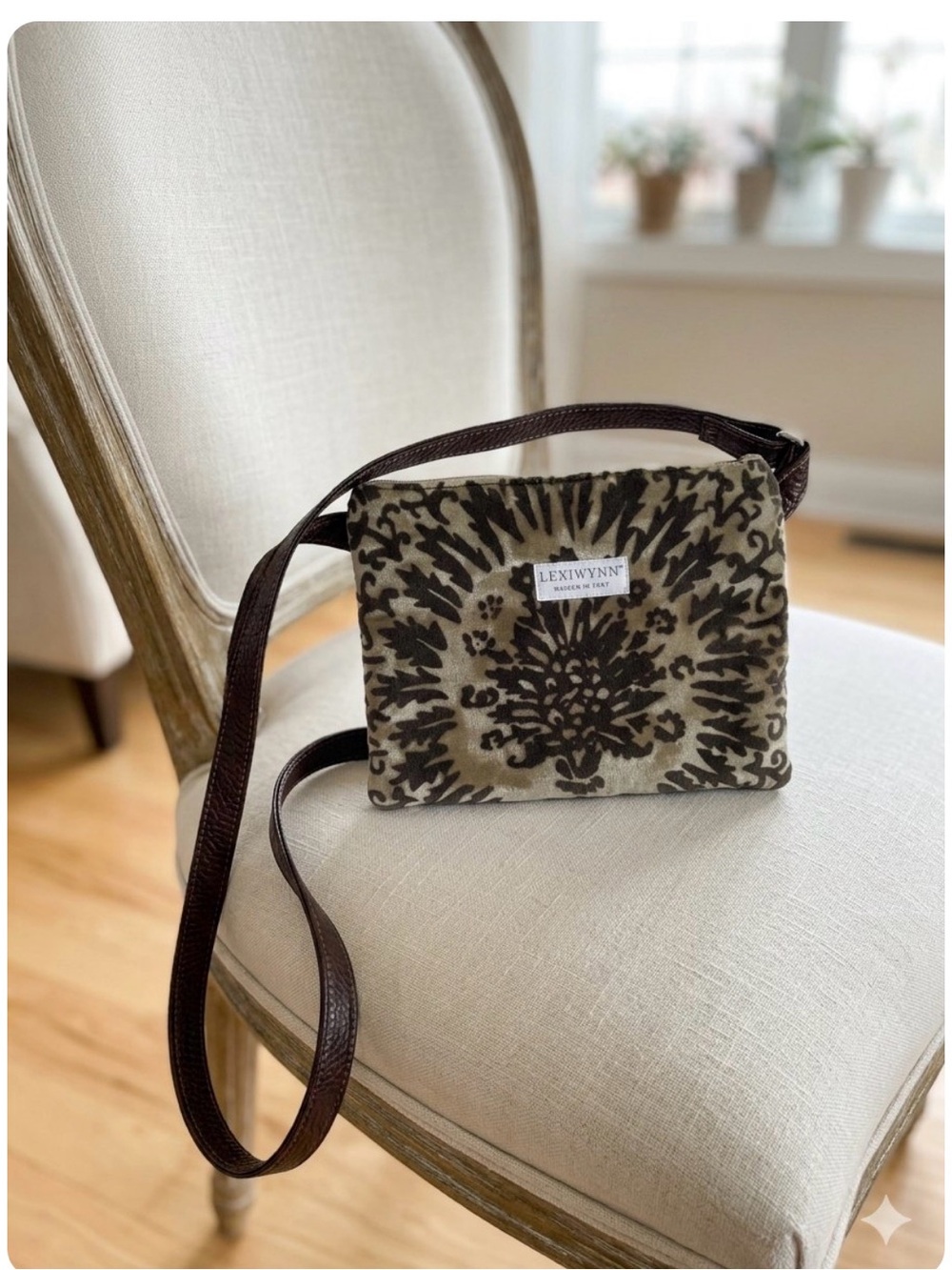 Lexiwynn Brown Patterned Tapestry Velvet Floral Crossbody Bag